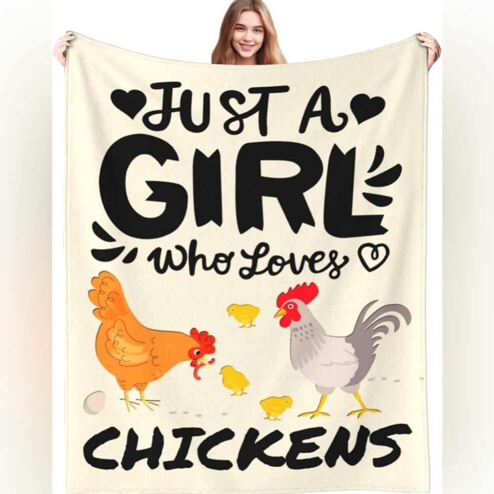 Chicken Lover's Throw Blanket  Flannel 50x40” Just A Girl Who Loves Chickens NWT